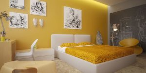 Sunny mood color: bedroom interiors in yellow